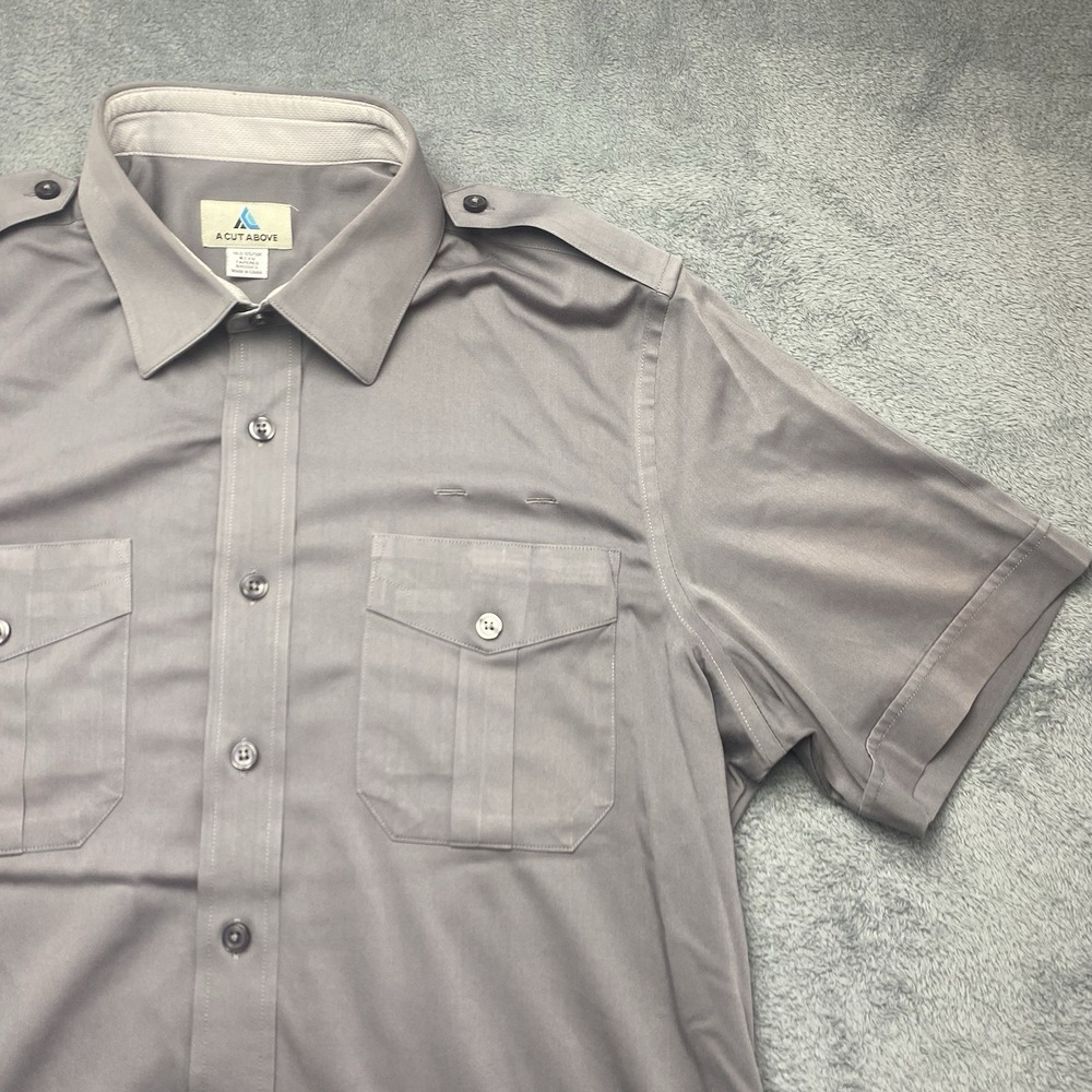 A Cut Above Mens Pilot Shirt‎ 16.5 Tapered Brooks Short Sleeve Button Down Grey - Picture 6 of 16